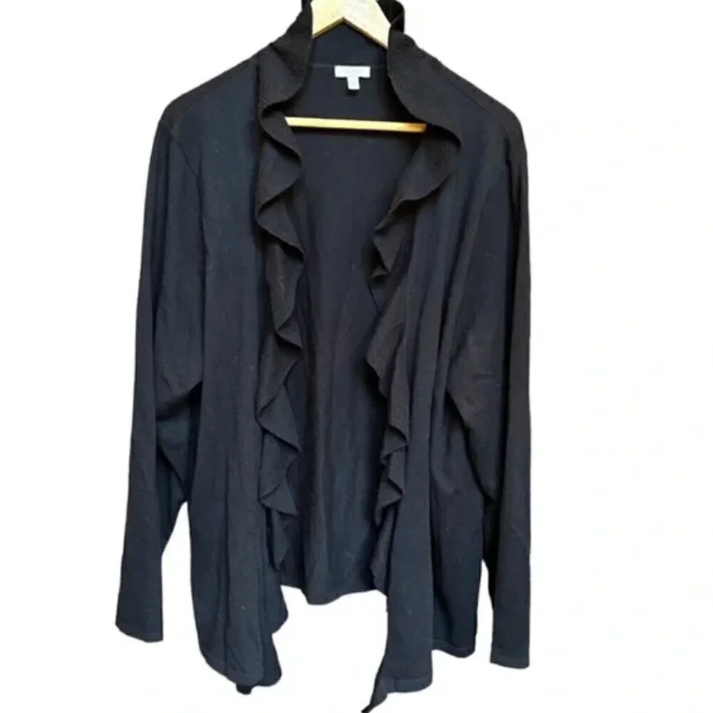 Talbots Black Ruffle Open Front Cardigan Sweater, M